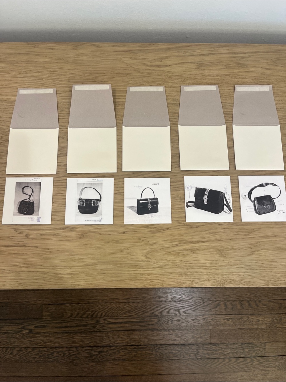 Set of 5 Vintage Handbag Prints with Neutral Envelopes - Cream & Taupe